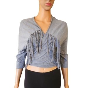 Cotton Blend Fringe Tie Front Cardigan Shirt